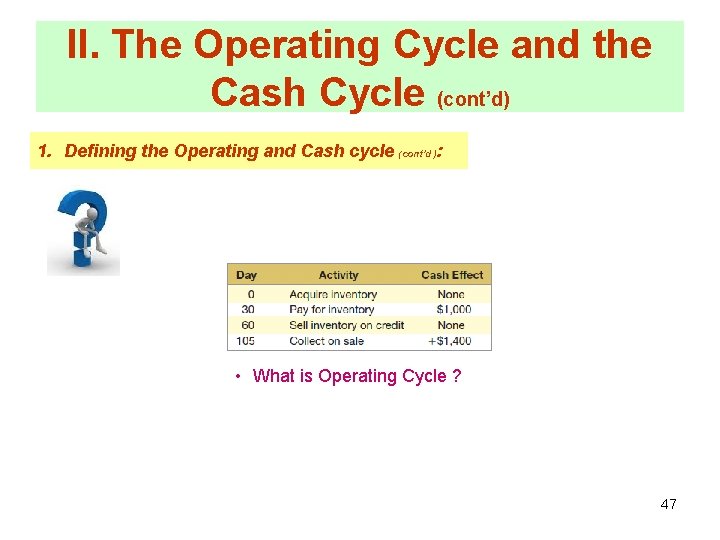 II. The Operating Cycle and the Cash Cycle (cont’d) 1. Defining the Operating and