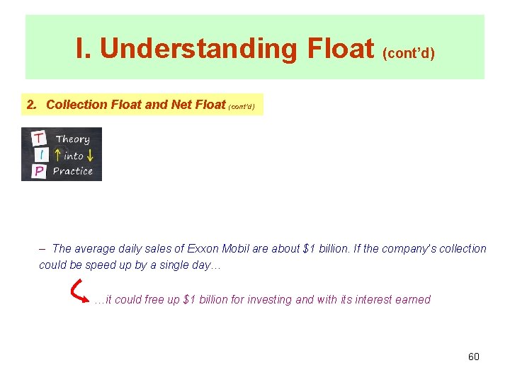 I. Understanding Float (cont’d) 2. Collection Float and Net Float (cont’d) – The average