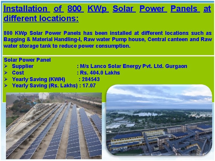 Installation of 800 KWp Solar Power Panels at different locations: 800 KWp Solar Power Installation of 800 KWp Solar Power Panels at different locations: 800 KWp Solar Power