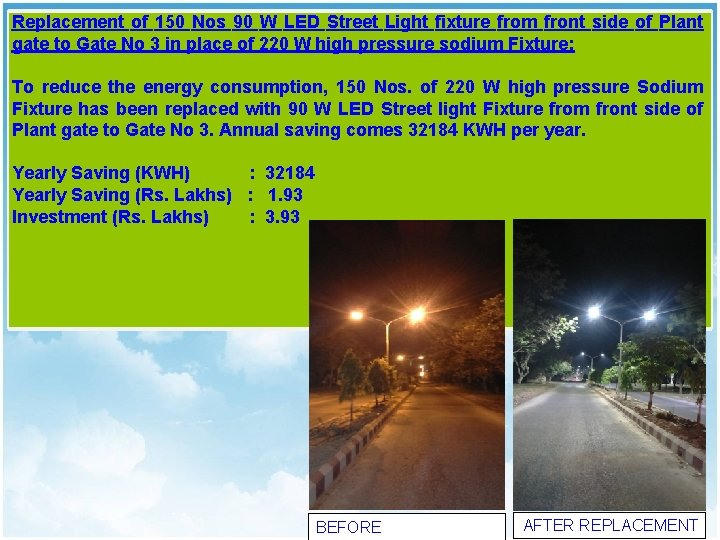 Replacement of 150 Nos 90 W LED Street Light fixture from front side of Replacement of 150 Nos 90 W LED Street Light fixture from front side of