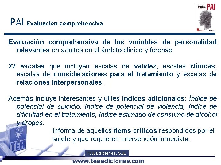 PAI Evaluación comprehensiva de las variables de personalidad relevantes en adultos en el ámbito