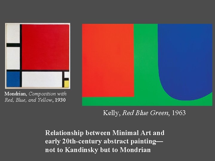 Mondrian, Composition with Red, Blue, and Yellow, 1930 Kelly, Red Blue Green, 1963 Relationship