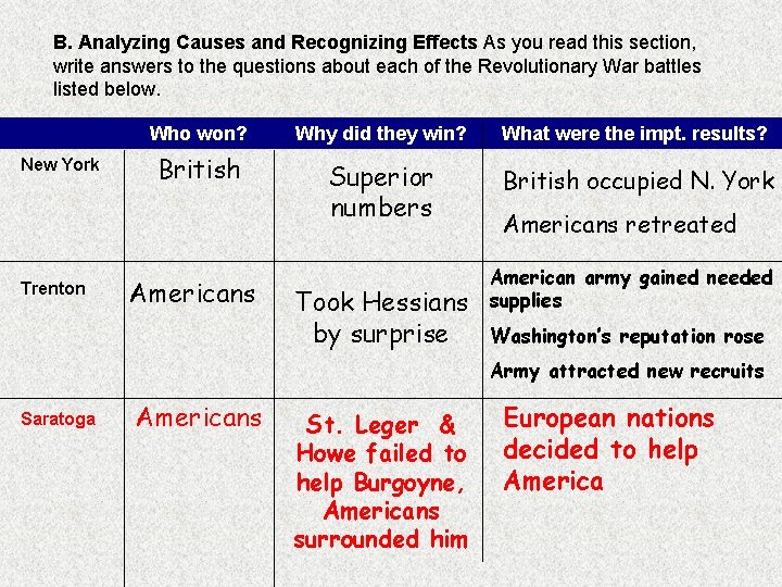 B. Analyzing Causes and Recognizing Effects As you read this section, write answers to B. Analyzing Causes and Recognizing Effects As you read this section, write answers to