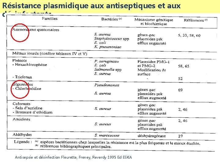 Résistance plasmidique aux antiseptiques et aux désinfectants 48 Antisepsie et désinfection Fleurette, Freney, Reverdy Résistance plasmidique aux antiseptiques et aux désinfectants 48 Antisepsie et désinfection Fleurette, Freney, Reverdy