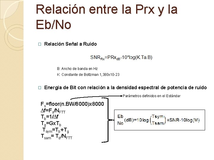 Relación entre la Prx y la Eb/No � Relación Señal a Ruido B: Ancho