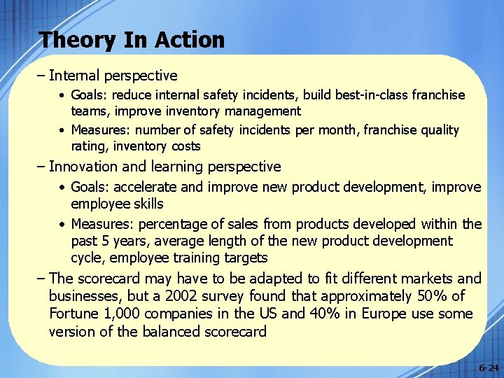 Theory In Action – Internal perspective • Goals: reduce internal safety incidents, build best-in-class