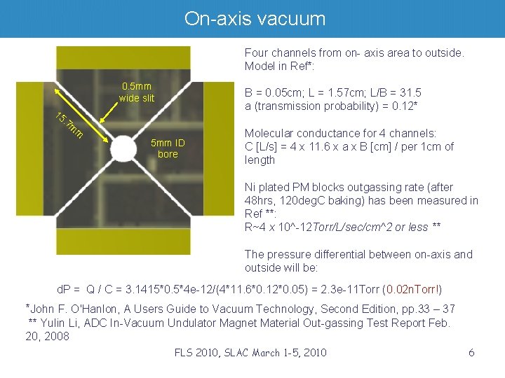 On-axis vacuum Four channels from on- axis area to outside. Model in Ref*: 0.