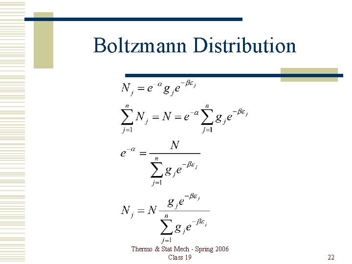 Boltzmann Distribution Thermo & Stat Mech - Spring 2006 Class 19 22 