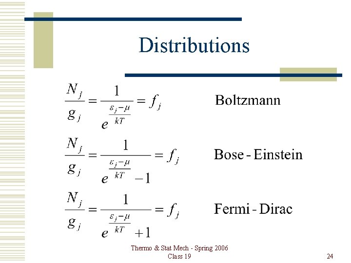 Distributions Thermo & Stat Mech - Spring 2006 Class 19 24 