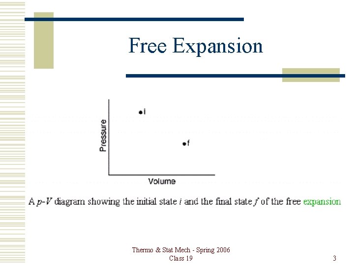 Free Expansion Thermo & Stat Mech - Spring 2006 Class 19 3 