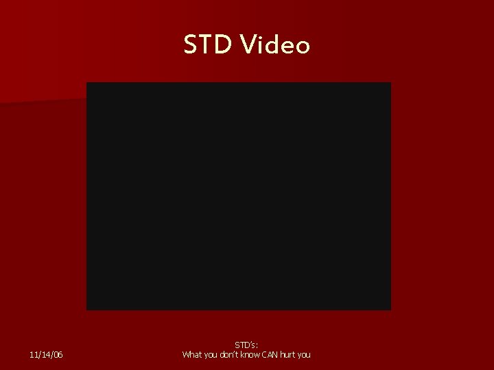 STD Video 11/14/06 STD’s: What you don’t know CAN hurt you 