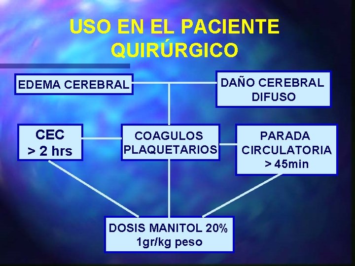 USO EN EL PACIENTE QUIRÚRGICO EDEMA CEREBRAL CEC > 2 hrs DAÑO CEREBRAL DIFUSO