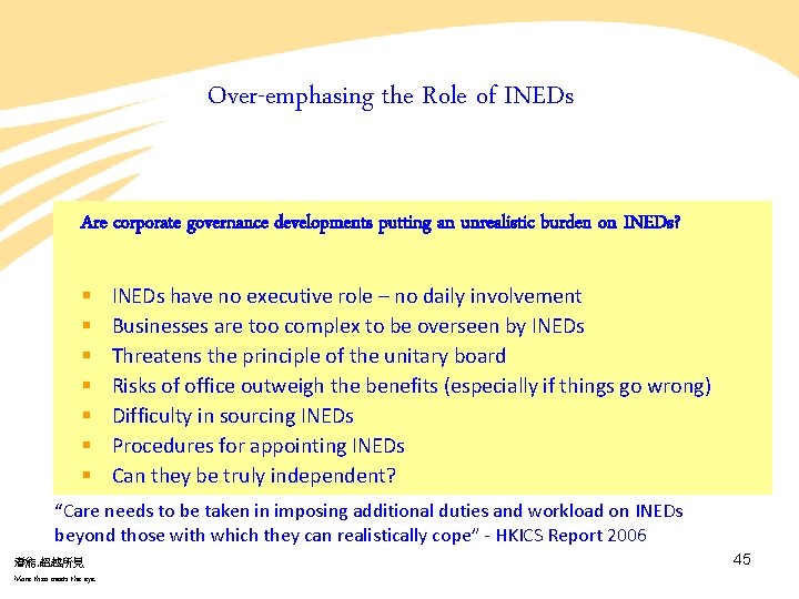 Over-emphasing the Role of INEDs Are corporate governance developments putting an unrealistic burden on Over-emphasing the Role of INEDs Are corporate governance developments putting an unrealistic burden on