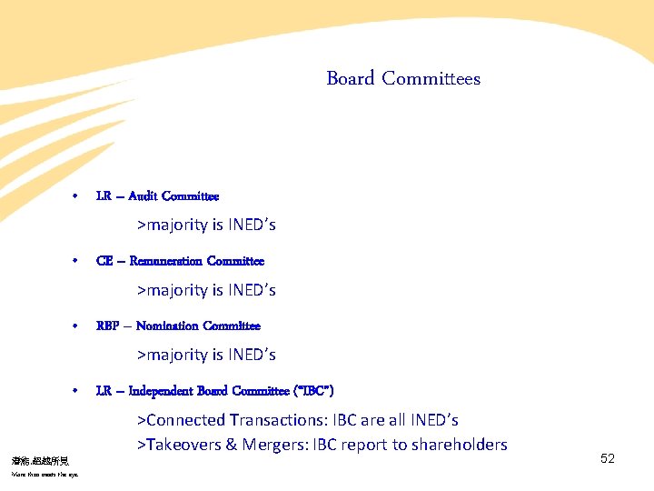 Board Committees • LR – Audit Committee >majority is INED’s • CE – Remuneration Board Committees • LR – Audit Committee >majority is INED’s • CE – Remuneration
