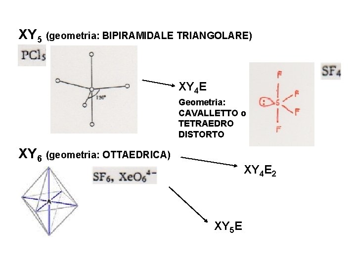 XY 5 (geometria: BIPIRAMIDALE TRIANGOLARE) XY 4 E Geometria: CAVALLETTO o TETRAEDRO DISTORTO XY