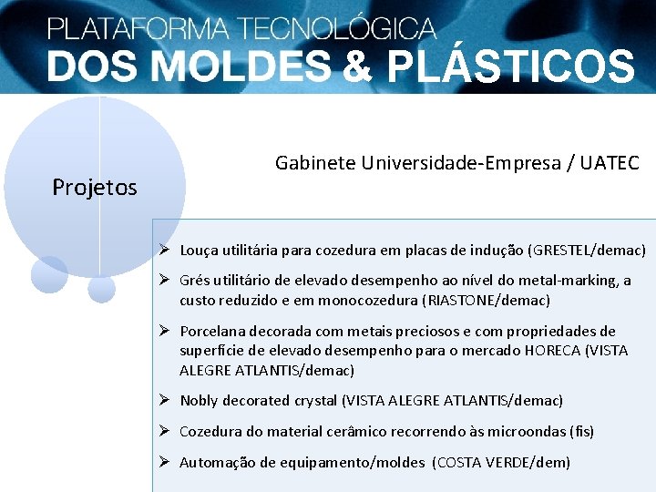 & PLÁSTICOS Projetos Gabinete Universidade-Empresa / UATEC Ø Louça utilitária para cozedura em placas