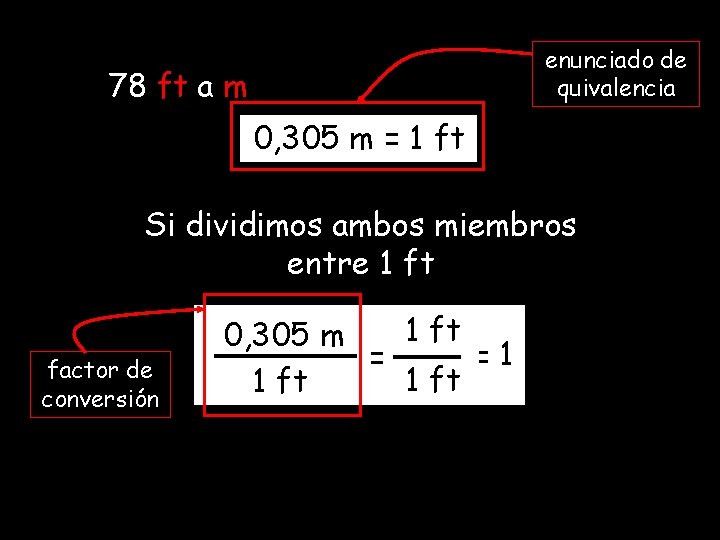 enunciado de quivalencia 78 ft a m 0, 305 m = 1 ft Si enunciado de quivalencia 78 ft a m 0, 305 m = 1 ft Si