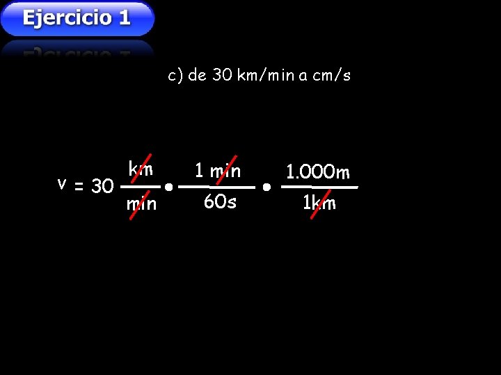 c) de 30 km/min a cm/s v = 30 km 1 min 1. 000 c) de 30 km/min a cm/s v = 30 km 1 min 1. 000