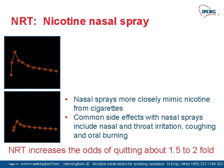 NRT: Nicotine nasal spray • Nasal sprays more closely mimic nicotine from cigarettes •