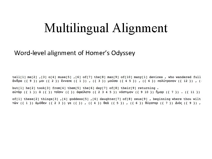 Multilingual Alignment Word-level alignment of Homer’s Odyssey Multilingual Alignment Word-level alignment of Homer’s Odyssey