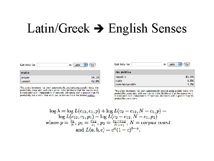 Latin/Greek English Senses Latin/Greek English Senses
