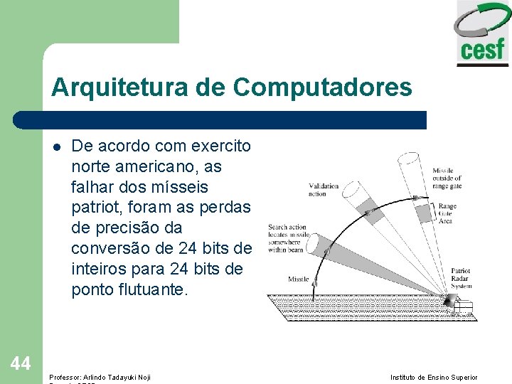 Arquitetura de Computadores l 44 De acordo com exercito norte americano, as falhar dos