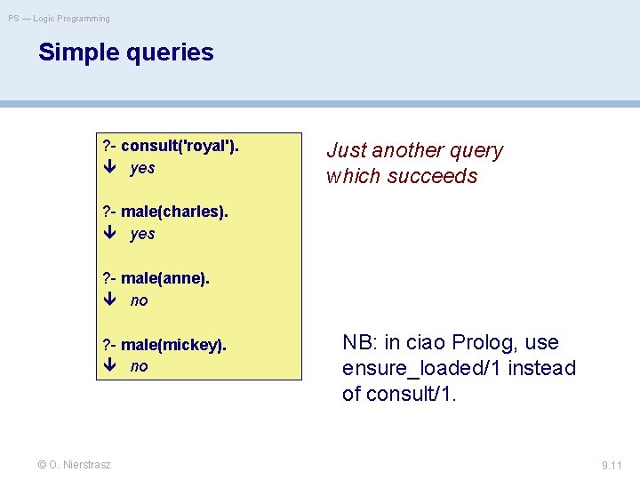 PS — Logic Programming Simple queries ? - consult('royal'). yes Just another query which