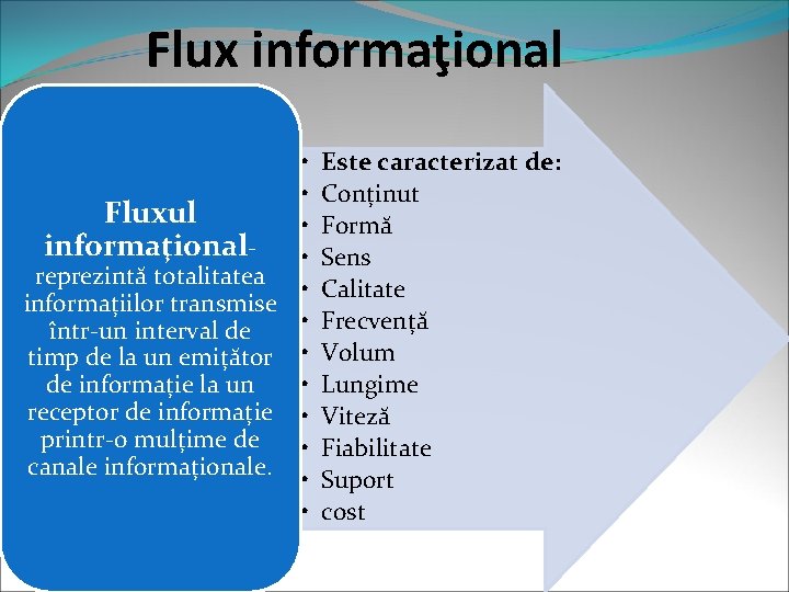 Flux informaţional • • Fluxul • informaţional- • reprezintă totalitatea • informațiilor transmise • Flux informaţional • • Fluxul • informaţional- • reprezintă totalitatea • informațiilor transmise •