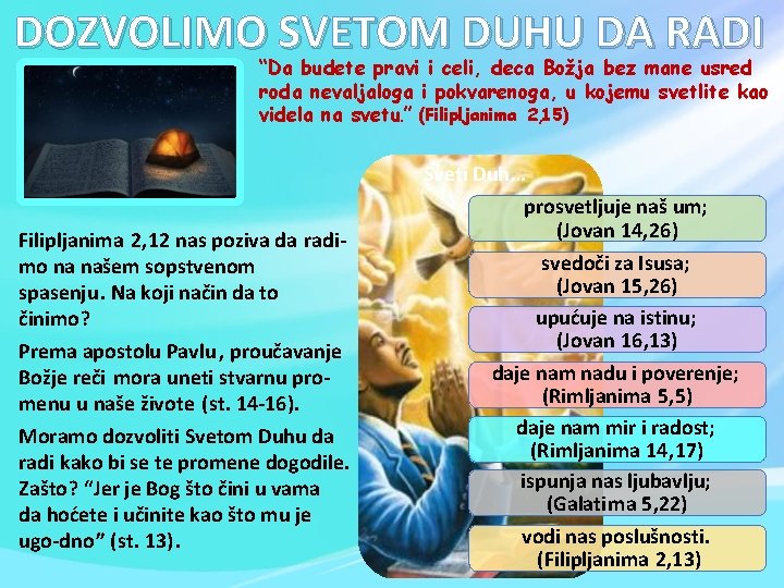 DOZVOLIMO SVETOM DUHU DA RADI “Da budete pravi i celi, deca Božja bez mane