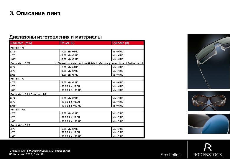 3. Описание линз Диапазоны изготовления и материалы Diameter [mm] Perfalit 1. 5 ≤ 70