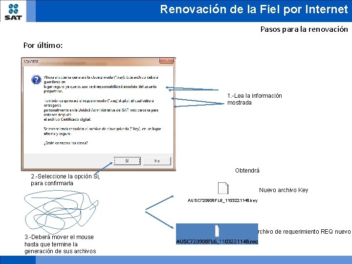 Renovación de la Fiel por Internet Pasos para la renovación Por último: 1. -Lea