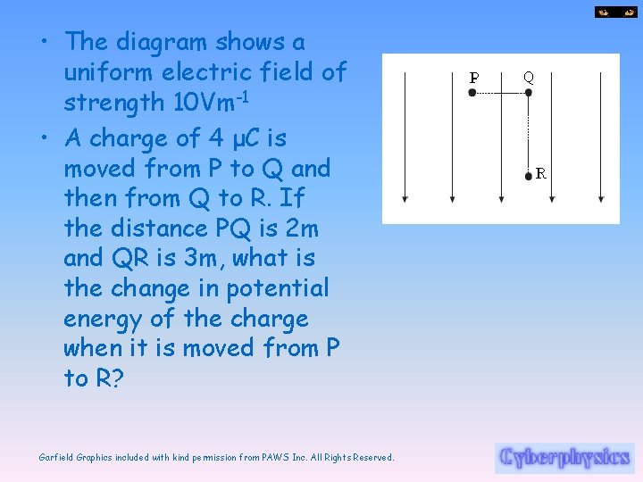  • The diagram shows a uniform electric field of strength 10 Vm-1 •