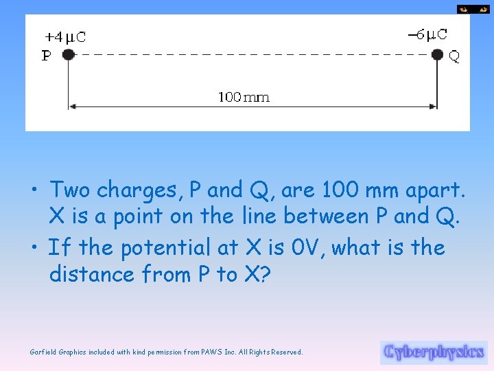  • Two charges, P and Q, are 100 mm apart. X is a