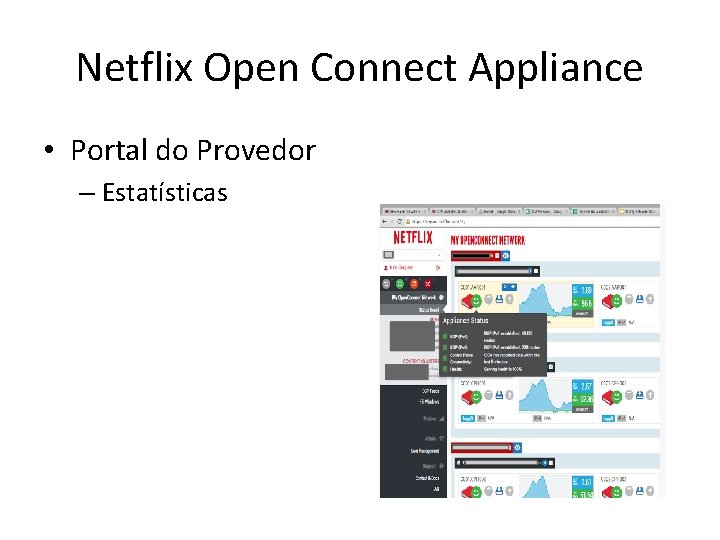 Netflix Open Connect Appliance • Portal do Provedor – Estatísticas Netflix Open Connect Appliance • Portal do Provedor – Estatísticas