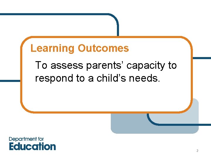 Learning Outcomes To assess parents’ capacity to respond to a child’s needs. 2 