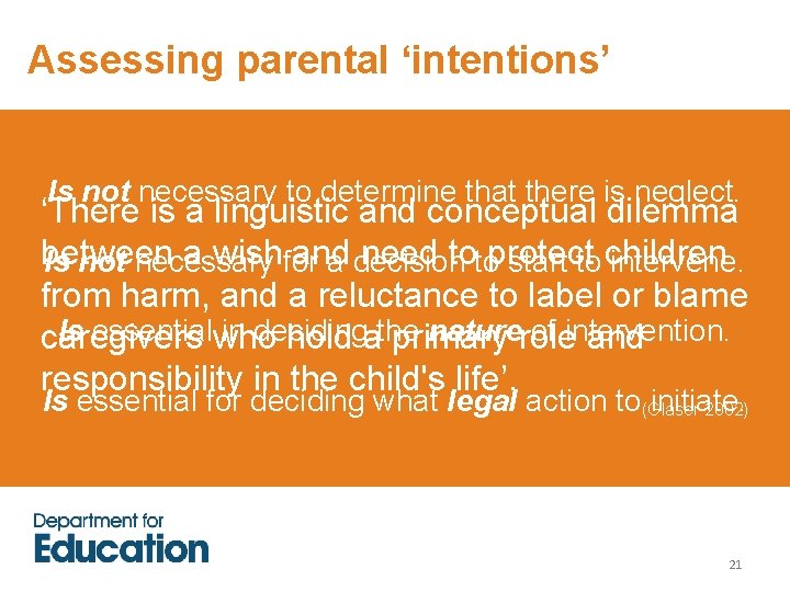 Assessing parental ‘intentions’ Is not necessary to determine that there is neglect. ‘There is