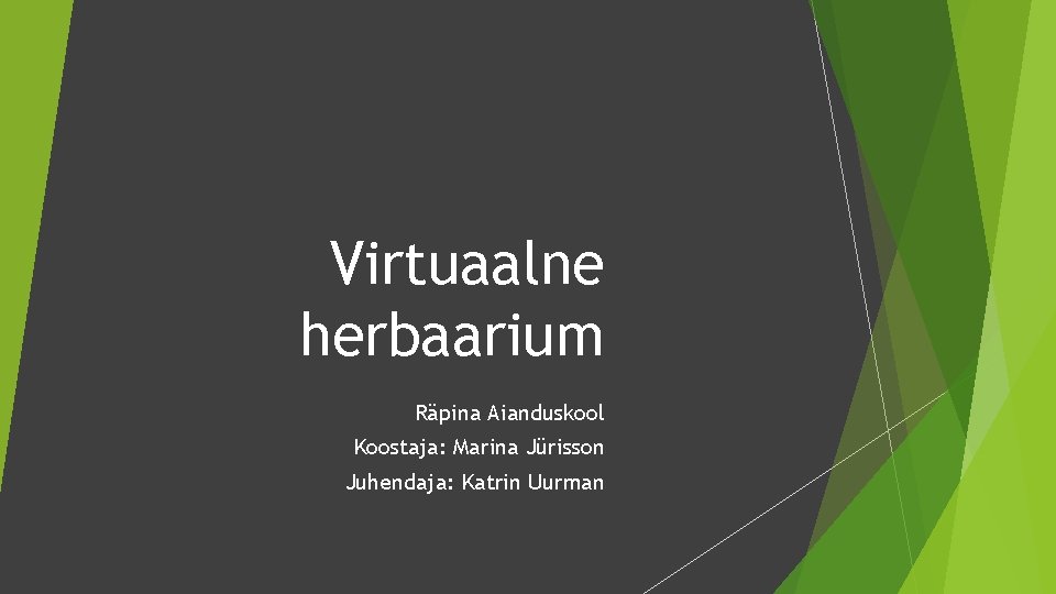 Virtuaalne herbaarium Räpina Aianduskool Koostaja: Marina Jürisson Juhendaja: Katrin Uurman 