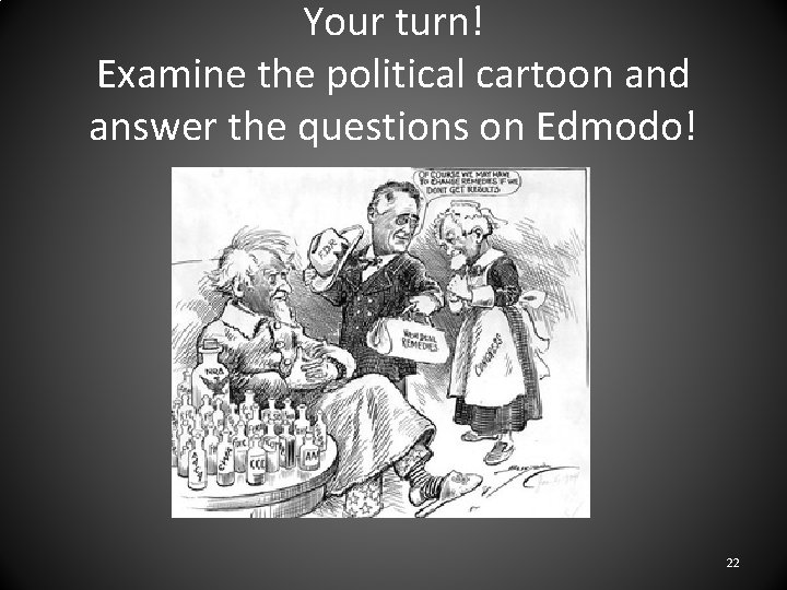 Your turn! Examine the political cartoon and answer the questions on Edmodo! 22 