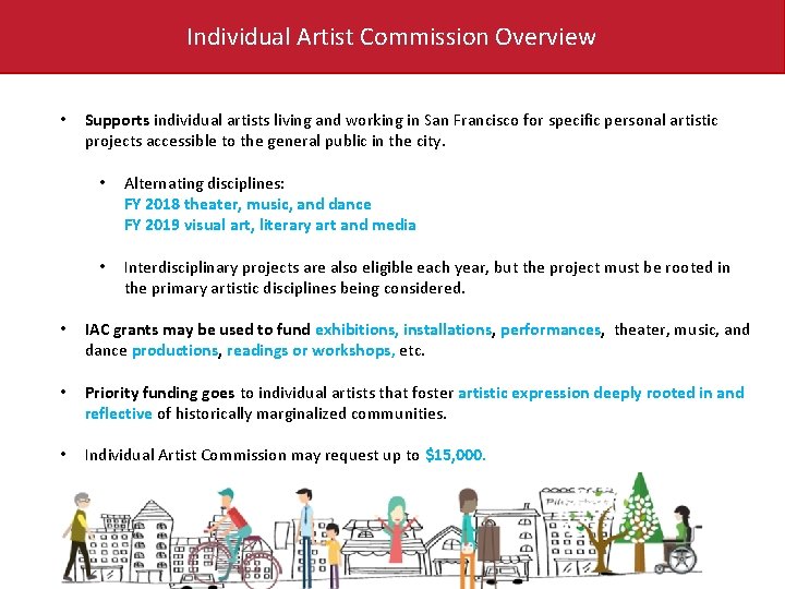 Individual Artist Commission Overview • Supports individual artists living and working in San Francisco