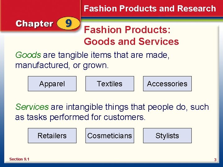 Fashion Products and Research Fashion Products: Goods and Services Goods are tangible items that