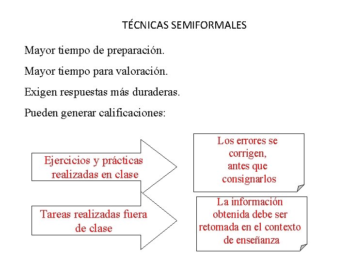 TÉCNICAS SEMIFORMALES Mayor tiempo de preparación. Mayor tiempo para valoración. Exigen respuestas más duraderas.