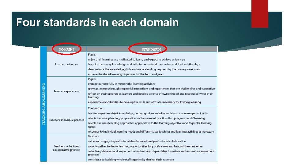 Four standards in each domain 