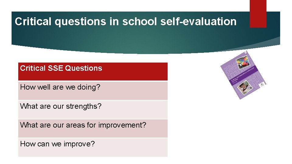 Critical questions in school self-evaluation Critical SSE Questions How well are we doing? What