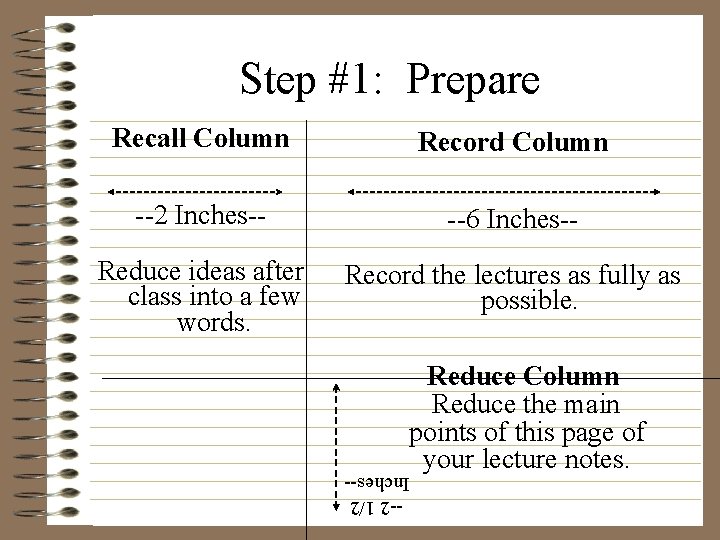 Step #1: Prepare Recall Column Record Column --2 Inches-- --6 Inches-- Reduce ideas after