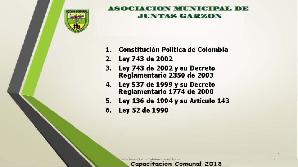 1. 2. 3. 4. 5. 6. Constitución Política de Colombia Ley 743 de 2002