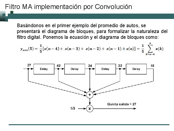 Filtro MA implementación por Convolución Basándonos en el primer ejemplo del promedio de autos,