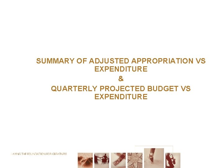 SUMMARY OF ADJUSTED APPROPRIATION VS EXPENDITURE & QUARTERLY PROJECTED BUDGET VS EXPENDITURE 31 