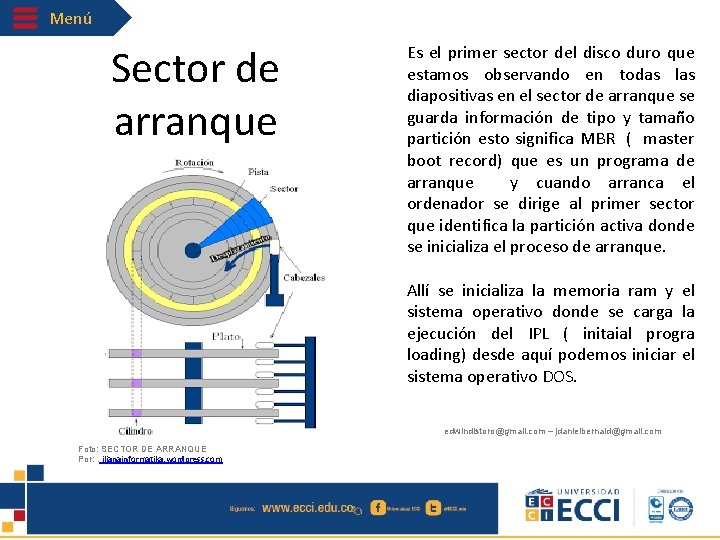 Menú Sector de arranque Es el primer sector del disco duro que estamos observando