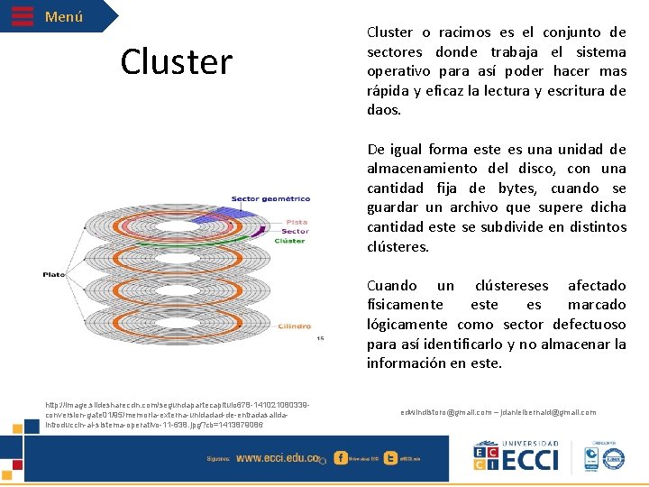 Menú Cluster o racimos es el conjunto de sectores donde trabaja el sistema operativo