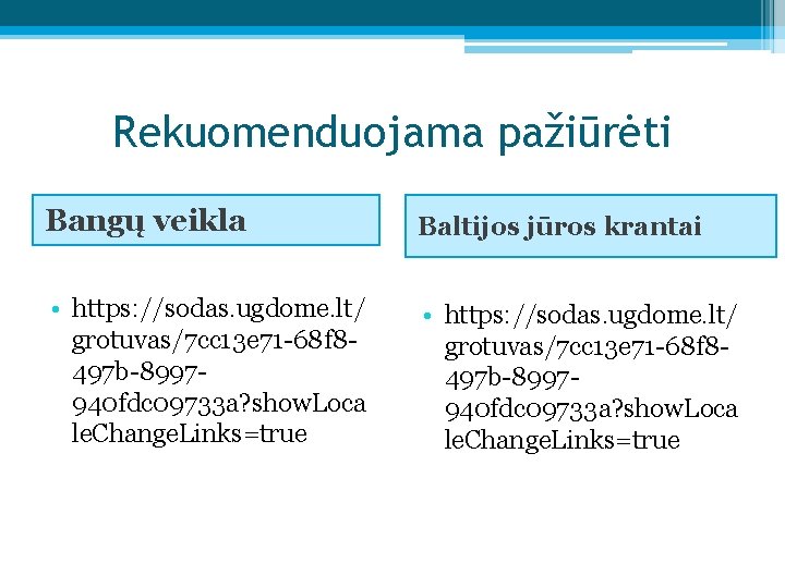 Rekuomenduojama pažiūrėti Bangų veikla Baltijos jūros krantai • https: //sodas. ugdome. lt/ grotuvas/7 cc